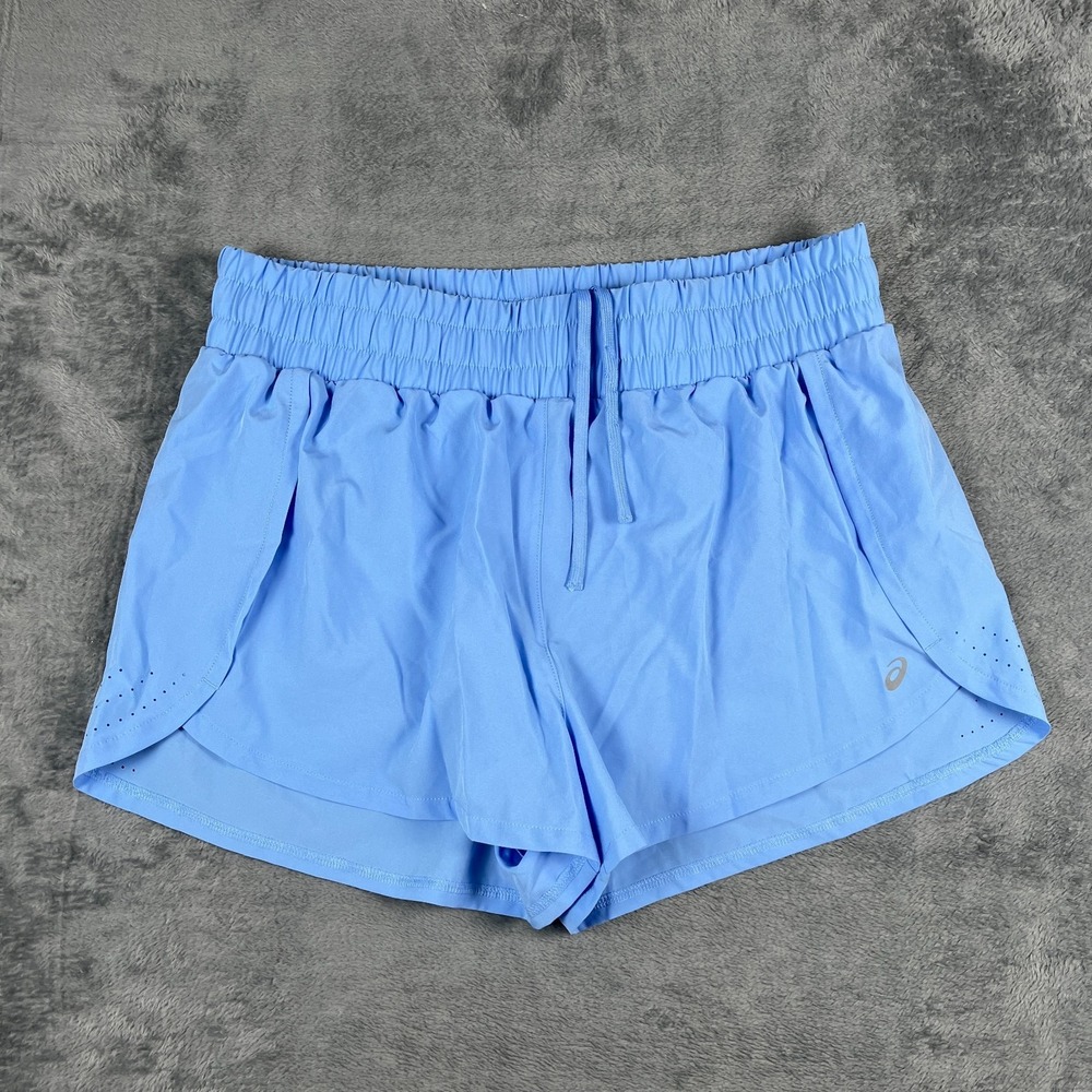 Asics Athletic Shorts Womens L Light Blue Drawstring Moisture Wicking Running